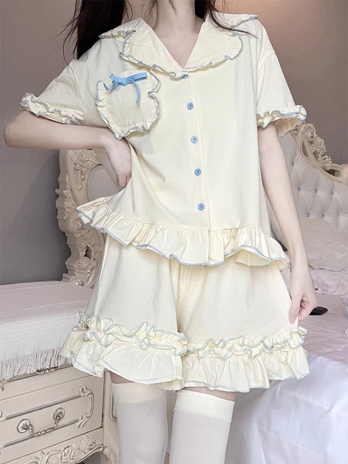 Korean Style Ins Style Sweet And Cute Pajamas For Women Summer Short-sleeved Shorts Thin Loos