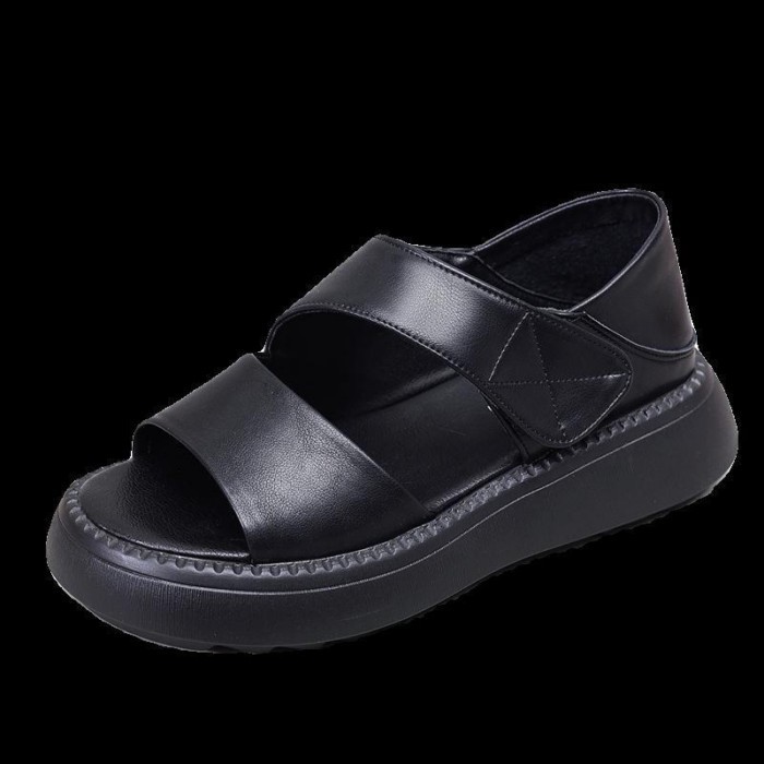 Giày Sandal La Mã Da Thật Mềm Cho Nữ Mùa Hè Mới Nền Tảng Đế Dày Giày Đế Mềm Đi Biển Cho Nữ