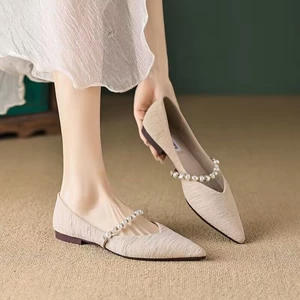 Giày Đơn Nữ Mùa Hè Mới Flat Ngọc Trai Đậu Hà Lan Giày Buổi Tối Làn Gió Nhẹ Nhàng Muỗng Giày Váy