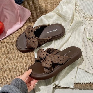 Thick-soled Slippers For Women's Summer Outer Wear, New Style With Skirt, Polka Dot Bow, Seas