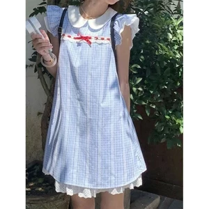 Phong cách tươi tắn và ngọt ngào Đầm búp bê đám mây mùa hè cotton viền trẻ em người lớn ôm cô