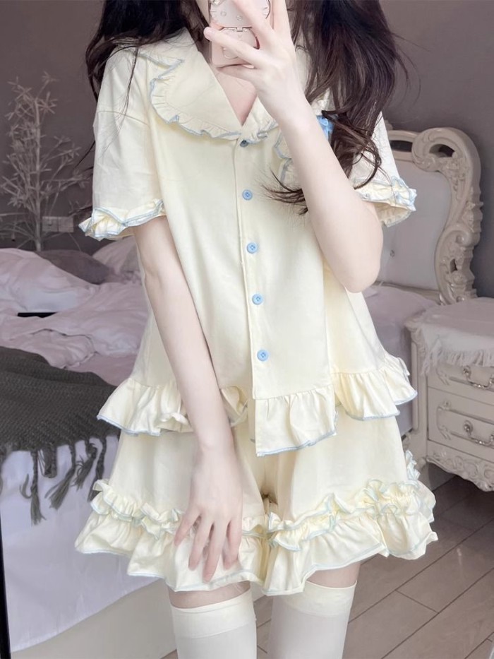 Korean Style Ins Style Sweet And Cute Pajamas For Women Summer Short-sleeved Shorts Thin Loos