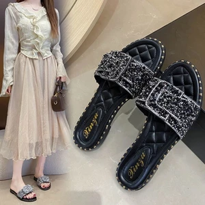 Giày lười nữ thắt nơ dành cho giới xã hội, dép sandal nữ thông thường mùa hè đế bệt cao cấp