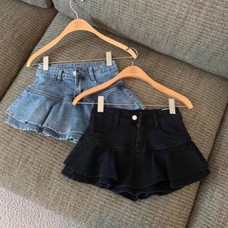 Quần culottes denim bé gái mùa hè dài vừa cho trẻ em quần culottes xếp li dài mùa hè quần áo trẻ em