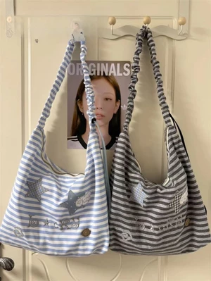 Túi tote vải canvas sọc thường ngày phong cách Hàn Quốc dành cho nữ mùa hè sức chứa lớn túi đ