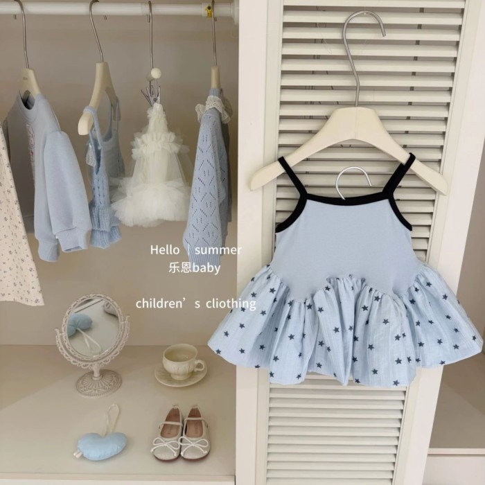 Girls Summer Clothes New Suspender Dress Baby Girl Star Gauze Skirt Western Internet Celebrit