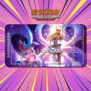 Playmat Ahri Star Guardian v4 Riftbound LOL TCG Stitched Edges Trading Card Gaming Pad 350x600x2mm
