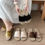 Giày sandal nhung xếp li nhẹ sang trọng kiểu Hàn Quốc dành cho nữ mùa hè đế phẳng giày lười phong c