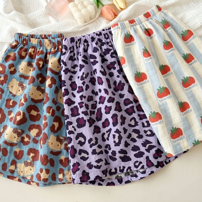 Dopamine Pyjama Quần Mùa Hè Nữ Cloud Cotton Da Báo Quần Short Áo Khoác Ngoài Sọc Quần Đi Bộ Nhà Q
