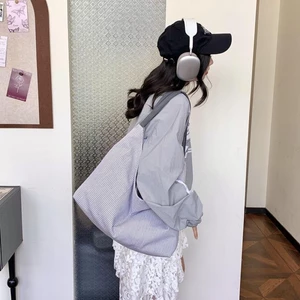 Sọc Công Suất Lớn Túi Tote Thông Thường Nữ Đa Năng Túi Đeo Vai Văn Học Túi Đi Lại Phong Cách
