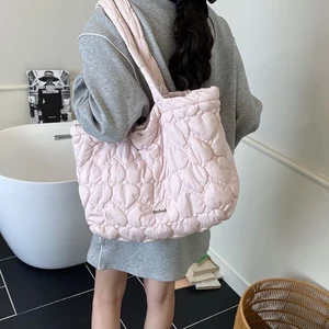 Túi Đám Mây Xếp Ly 2025 Mới Thêu Kim Cương Sợi Cotton Quần Áo Túi Đeo Vai Hình Chữ Thập Túi Tote Dung Tích Lớn