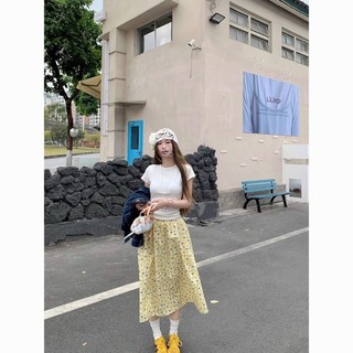 Korean Style Summer New Korean Style High Waisted Slim Floral A-Line Skirt Simple Commuting S