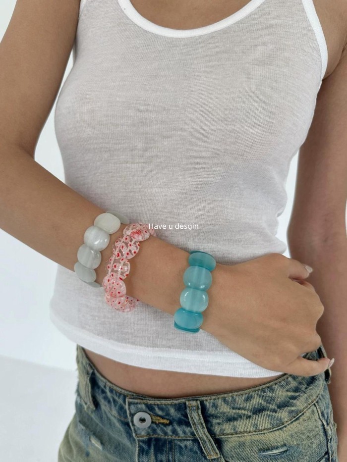 Have u desgin Mắt Mèo Giả Kính Vuông Dây Đàn Hồi Vòng Tay Vòng Tay Phong Cách Ngày Lễ