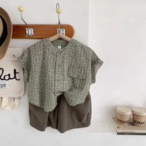 Bộ Áo Sơ Mi Ngắn Tay Bé Trai Bộ Đồ Mùa Hè Mới Thời Trang Trẻ Em Cotton Hai Món Xu Hướng Quần Áo