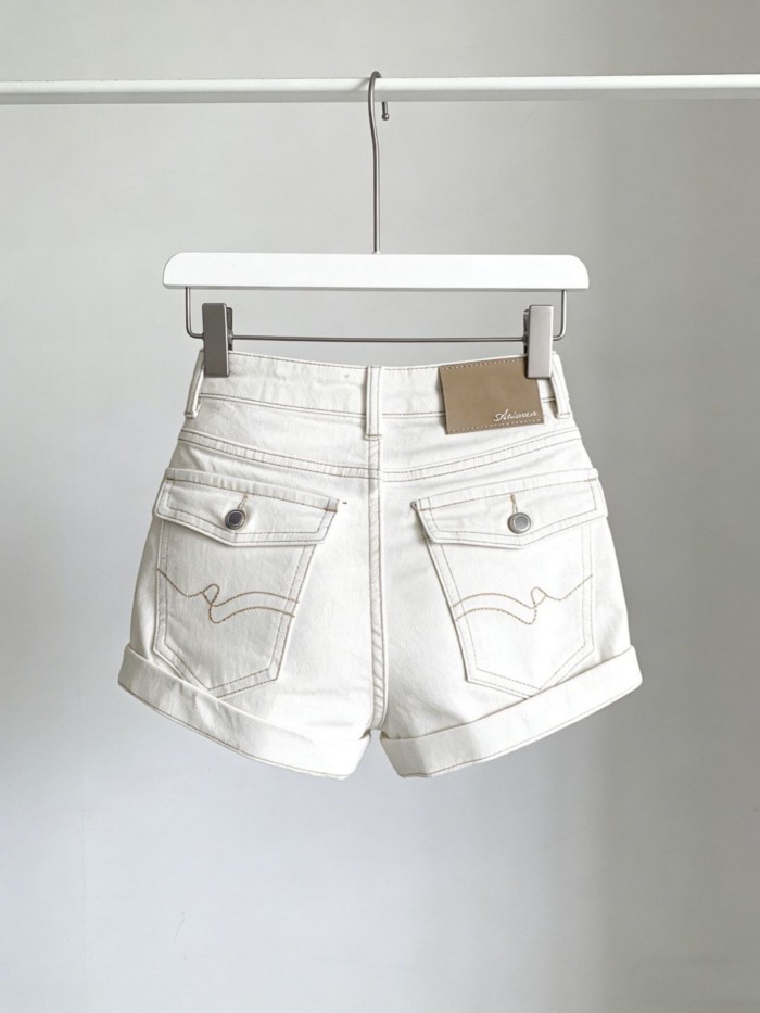 Quần short denim rách và rách phong cách Mỹ retro dành cho nữ mùa hè lưng cao và hông, phiên bản