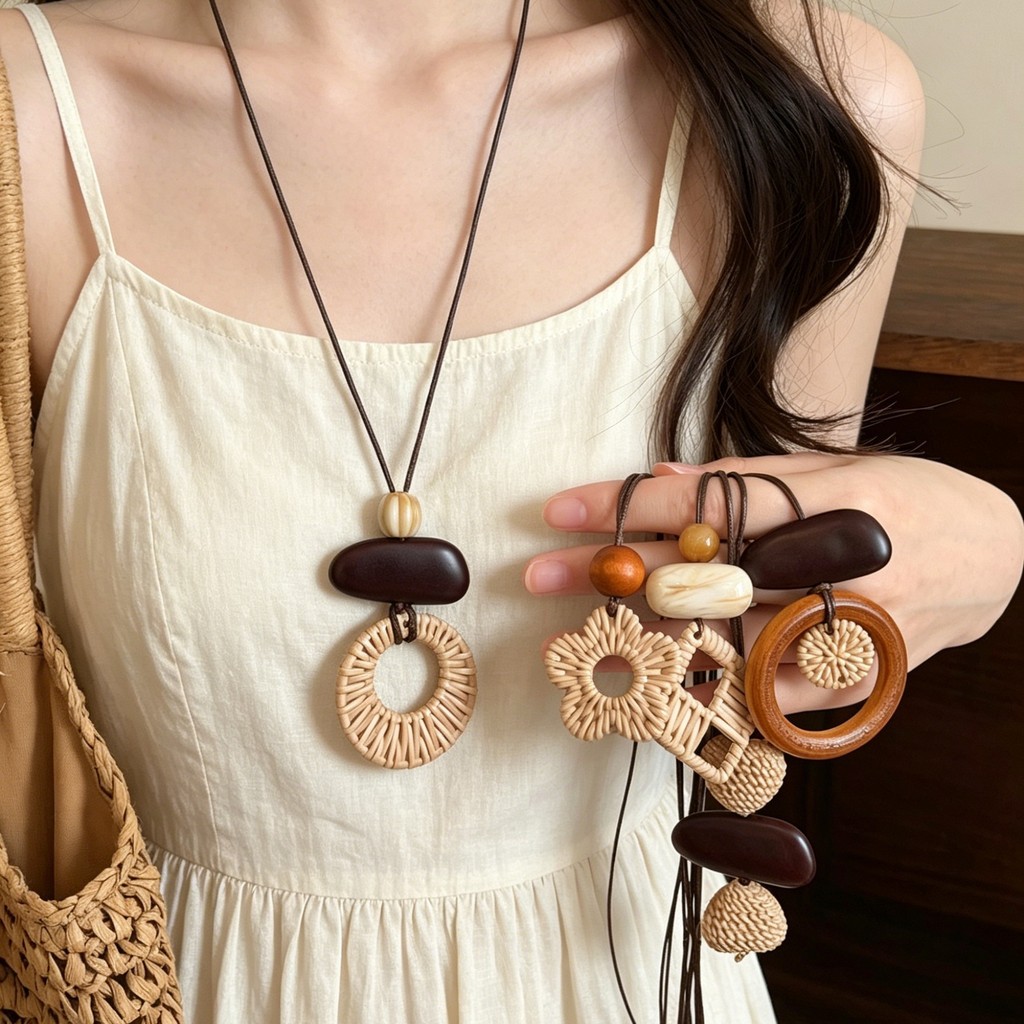 Vòng cổ dài bện phong cách dân tộc cổ điển dành cho nữ