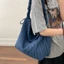 Túi tote dây đeo vai xếp li sọc xanh phong cách lười biếng sức chứa lớn túi đeo vai đi làm tú