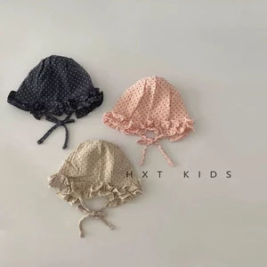 Mũ Cho Bé Xuân Thu Cột Dây Chấm Bi Xù Tai Mũ Thu Đông Bé Gái Du Lịch Thời Trang Cung Điện Mũ