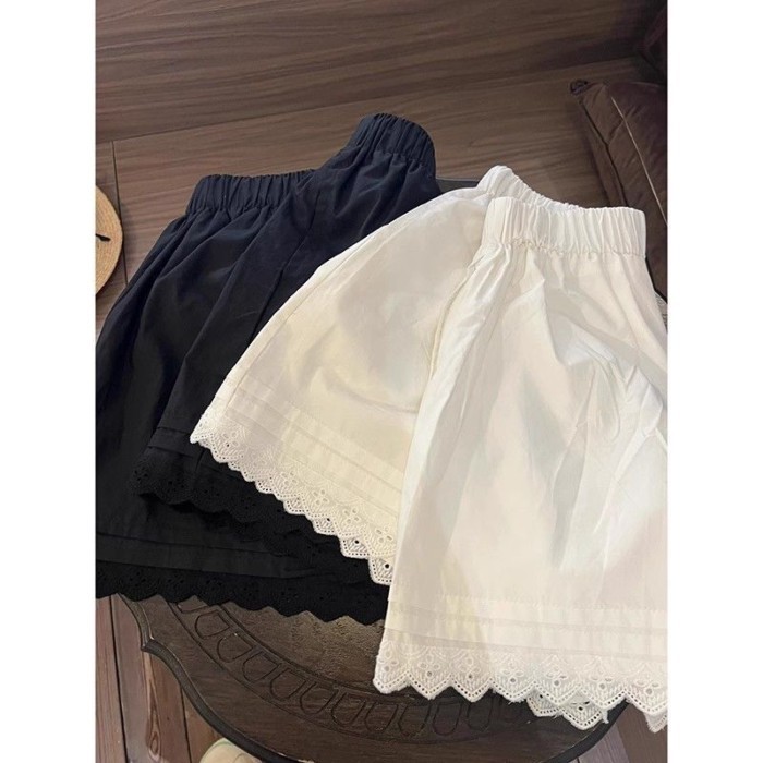 Quần short ren ngọt ngào cho nữ, đa năng, dáng rộng, giảm béo, lưng cao, quần ống rộng chữ A