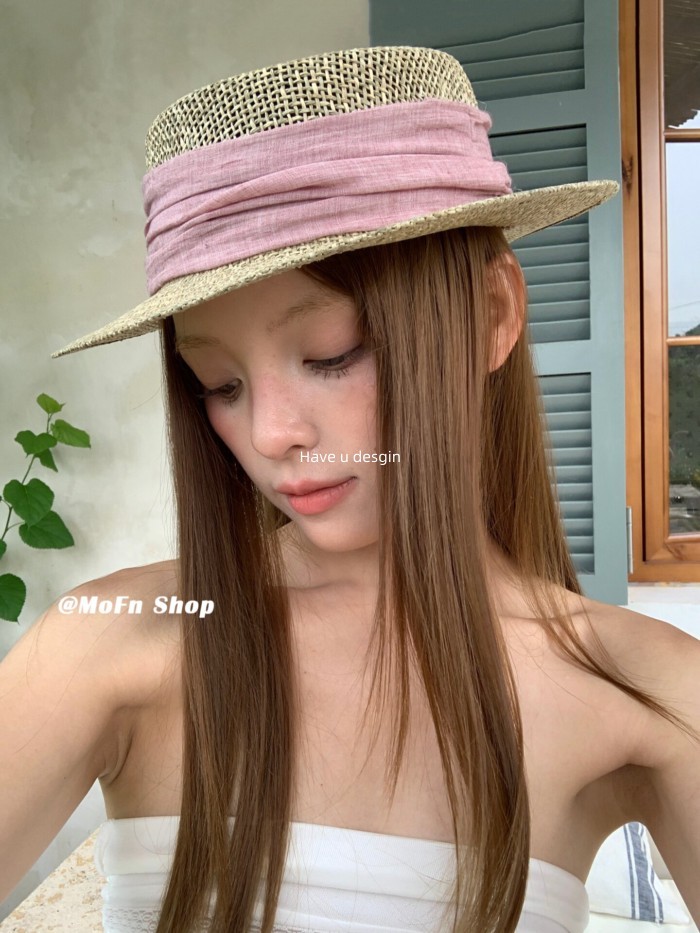 Have u desgin Flat Vành Rơm Mũ Nữ Mùa Hè Đi Biển Phong Cách Kỳ Nghỉ Che Nắng Chống Nắng Mũ Rơm