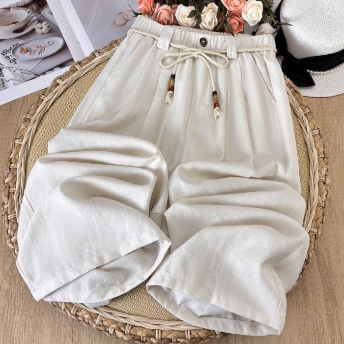 Kích Thước Lớn Màu Xanh Hải Quân Cotton Và Vải Lanh Quần Ống Rộng Mùa Hè Mới Mỏng Đa Năng Thoáng