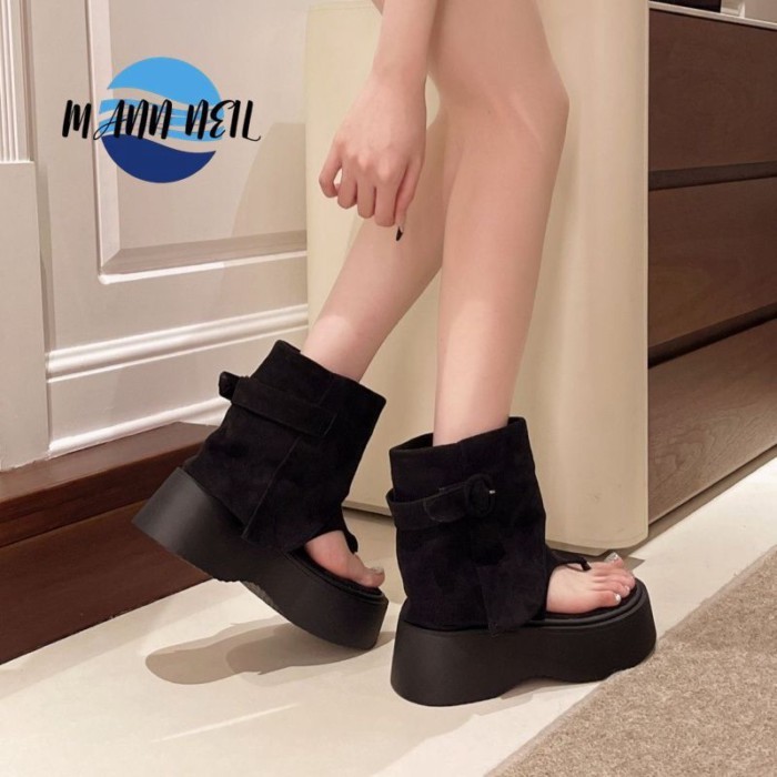 Dép xỏ ngón cao cấp mùa hè nữ hở mũi giày bốt quần đế dày bốt ngắn kiểu phương Tây