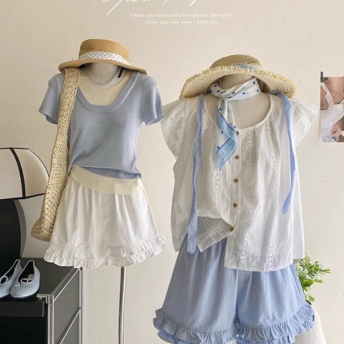 Quần short ống rộng ren trắng kiểu nấm hàn quốc dành cho nữ mùa hè lưng cao dáng rộng giảm béo sảng