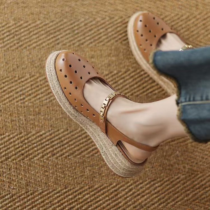 Giày sandal đế dày 5cm Baotou đế mềm đế dày đế mềm dành cho nữ Giày La Mã đế rỗng mùa hè siêu mềm