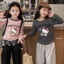 Áo thun dài tay cotton nguyên chất hoạt hình bé gái màu sắc tương phản thời trang trẻ em đế mới