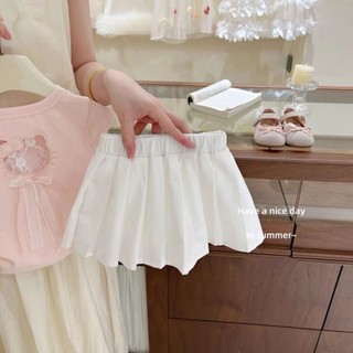 Bé gái mùa hè bé mùa hè màu hồng dễ thương Áo thun ngắn tay kt váy xếp li phong cách trẻ em