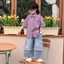Cà vạt trẻ em Hàn Quốc, áo sơ mi ca-rô nhỏ tay ngắn thời trang