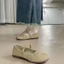Trắng Bao Đầu Giày Sandal Nữ Mùa Hè Dây Phẳng Mary Jane Nhỏ Giày Da Miệng Dẹt Đậu Giày Gót Thấp