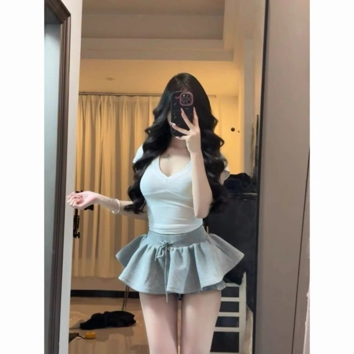 hot girl thời trang đa năng mini váy dây rút eo cao váy ôm chống lộ váy ngắn váy tutu lông tơ
