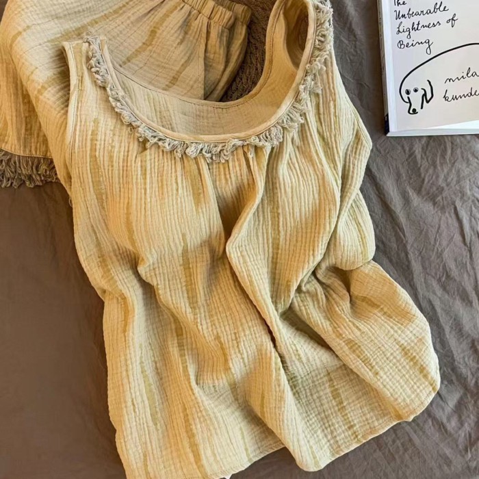 Mùa Hè Ngọt Ngào Màu Yếm Quần Short Bộ Đồ Ngủ Nữ Mới Tua Rua Edge Nhà Bộ Quần Áo Có Thể Mặc B