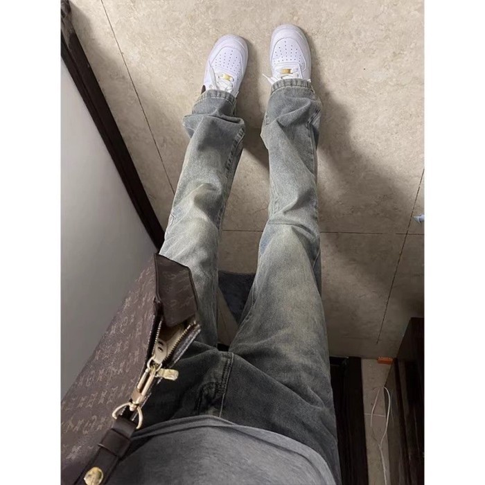 Retro Boot Xanh Dương Nam Mỹ Cao Cấp Đường Thẳng Quần Thể Hiện Chân Mỏng Slim Fit Scimitar Quần