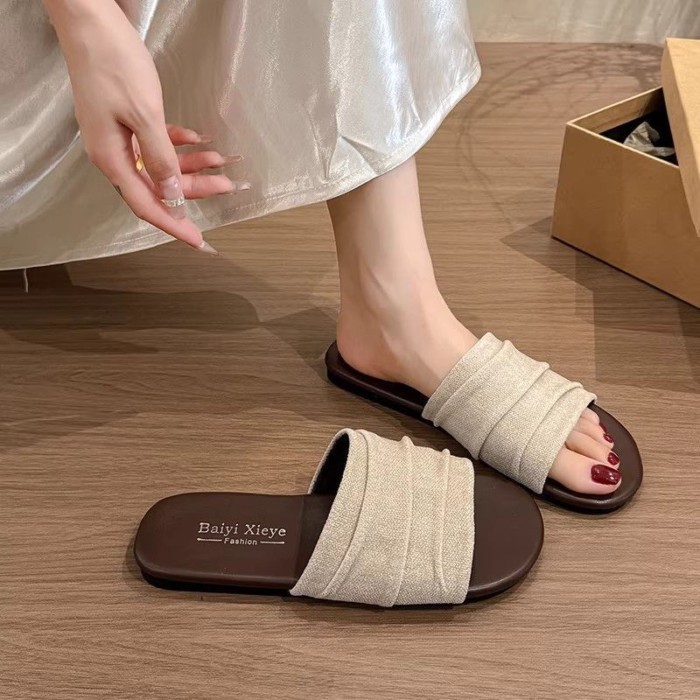 Giày sandal đế bệt xếp ly cho nữ mùa hè, dép đế bệt đi biển không gây mỏi chân.