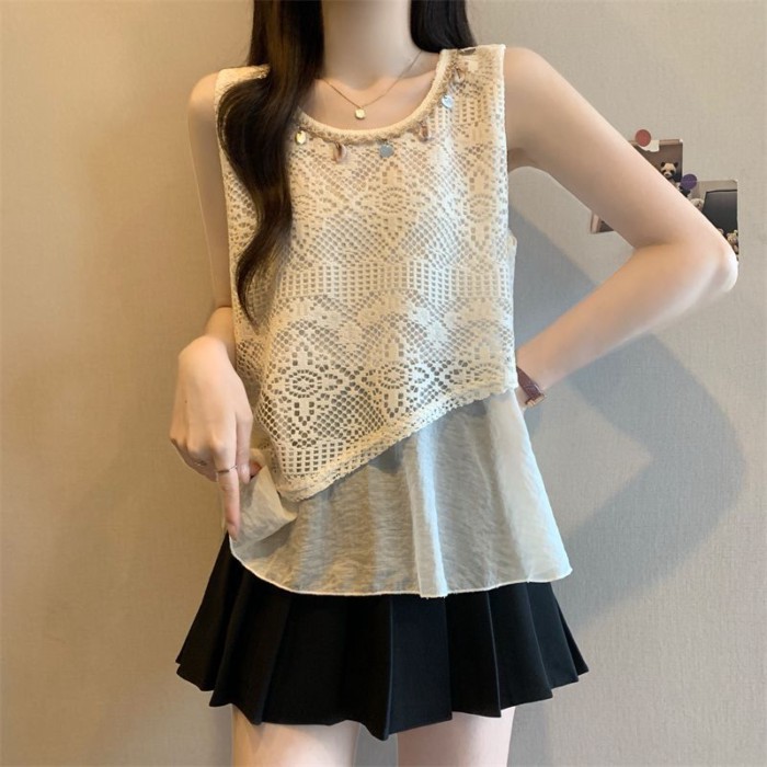 Áo vest không tay cho nữ mùa hè Simian áo ghi lê ghép hai mảnh giả có dây đeo để mặc bên ngoài