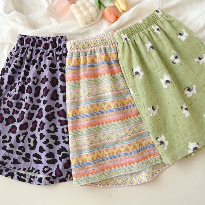 Dopamine Pyjama Quần Mùa Hè Nữ Cloud Cotton Da Báo Quần Short Áo Khoác Ngoài Sọc Quần Đi Bộ Nhà Q