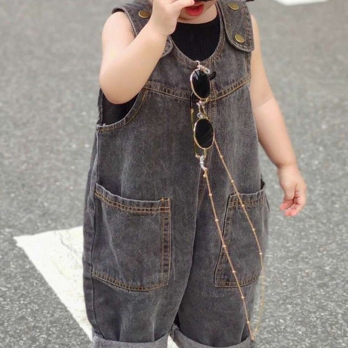 Quần trẻ em, quần yếm denim xuân thu phong cách Hàn Quốc, áo liền quần cho bé trai và bé gái