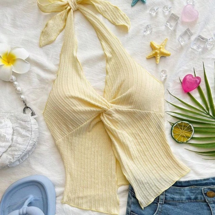 Áo ngắn hở lưng gợi cảm có dây đeo dây rỗng cho nữ (Không có miếng đệm ngực)
