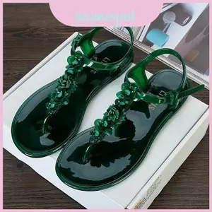 Phụ nữ thanh lịch Dây đeo mắt cá chân Flat Jelly Sandals Giày mùa hè Mềm mại thoải mái Dép xỏ ngón đi biển