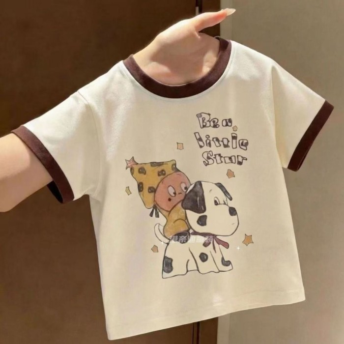 mẫu áo thun ngắn tay cotton nguyên chất hoạt hình kiểu dáng trẻ em mùa hè dành cho bé gái và bé