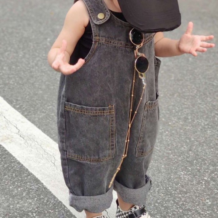 Quần trẻ em, quần yếm denim xuân thu phong cách Hàn Quốc, áo liền quần cho bé trai và bé gái