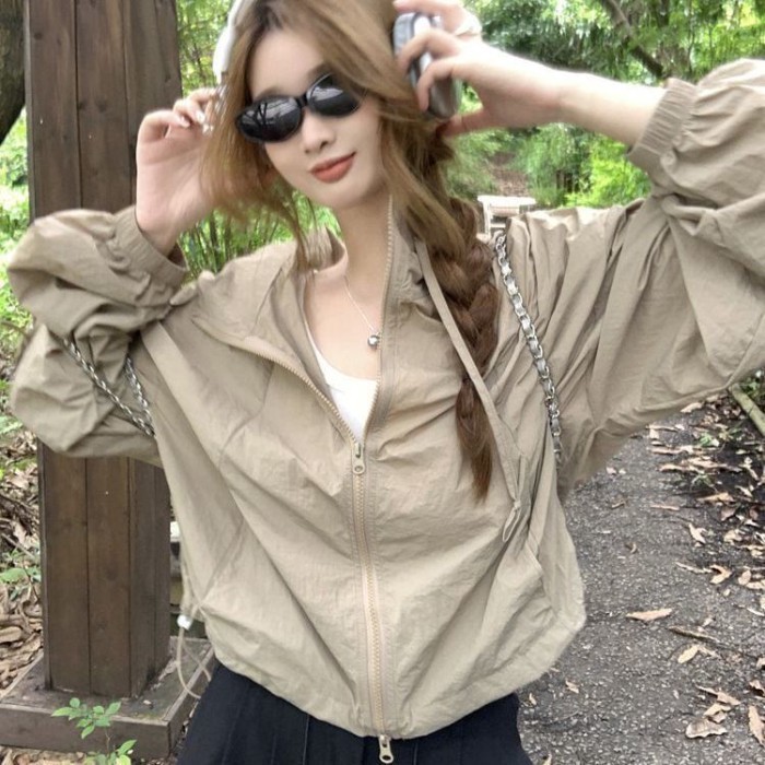 Áo khoác mùa hè có mũ trùm đầu phong cách Mỹ chống nắng mùa hè mới nhẹ cardigan mỏng ngoài tr