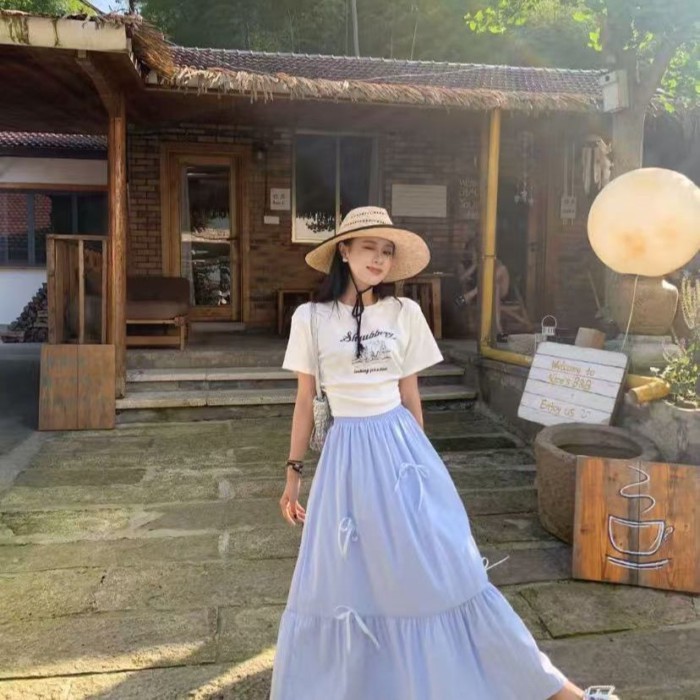 New Bow Long Skirt Matsumoto Style Slim Little Fairy Trendy High Waist Gentle Skirt