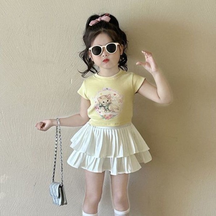 bé gái phong cách Hàn Quốc áo ngắn tay ngắn ngọt ngào dễ thương mùa hè cho trẻ em mặc áo thun ng