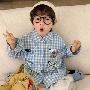 áo sơ mi dài tay dáng rộng hoạt hình mùa xuân thu mới dành cho bé trai và bé gái