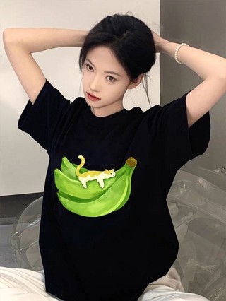 Pure Cotton Black Short-sleeved T-shirt For Women Summer New Hot Style Fashionable Half-sleev