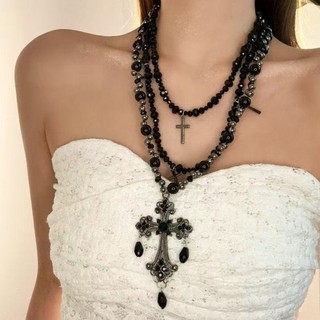 ngành công nghiệp nặng nhiều lớp áo len dây chuyền choker niche đen ngọc trai đính cườm vòng