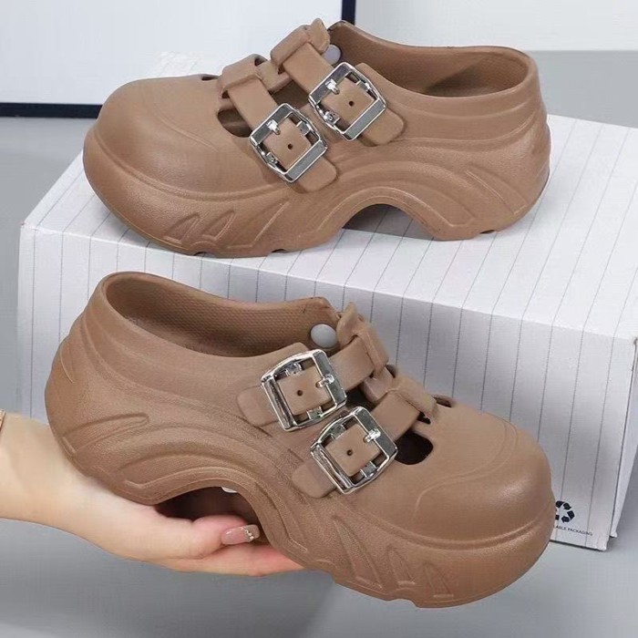 Mới Áo Khoác Ngoài Đế Dày Tăng Đáy Chống Trơn Trượt Croc Cho Nữ Mùa Hè Bao Đầu Nửa Dép Xăng Đan